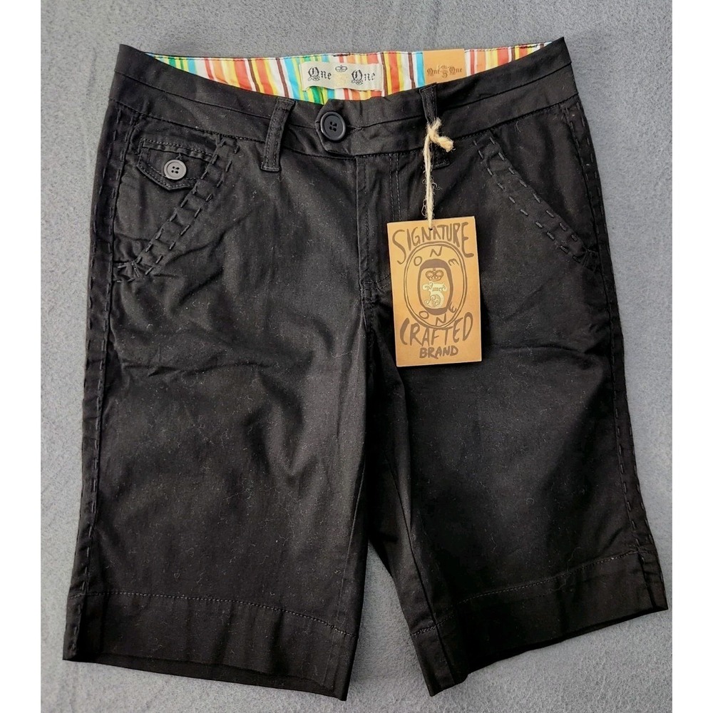 One 5 One Crafted‎ Women's Shorts Size 8 Black Skimmer Bermuda Y2K Urban Vtg NWT